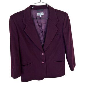 L.L.Bean Womens Wool Blazer Jacket Size 10P Burgundy Wine Red Vintage 2 Button